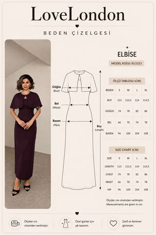 Pelerinli Straplez Uzun Boy Gece Şık Özel Gün Kadın Regina Elbise- Mürdüm -EU3153