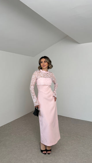 Grace Dantel Detaylı Midi Elbise - Pembe - EU3219