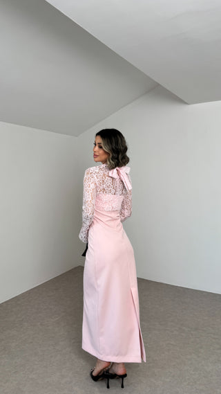 Grace Dantel Detaylı Midi Elbise - Pembe - EU3219