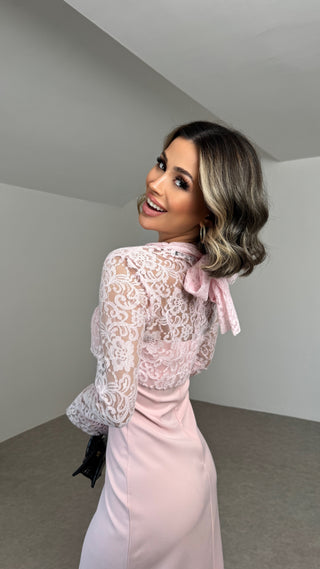 Grace Dantel Detaylı Midi Elbise - Pembe - EU3219