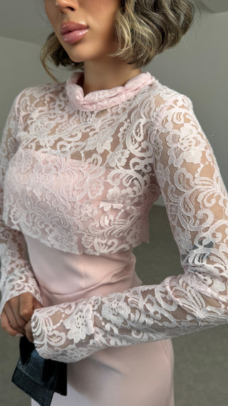 Grace Dantel Detaylı Midi Elbise - Pembe - EU3219