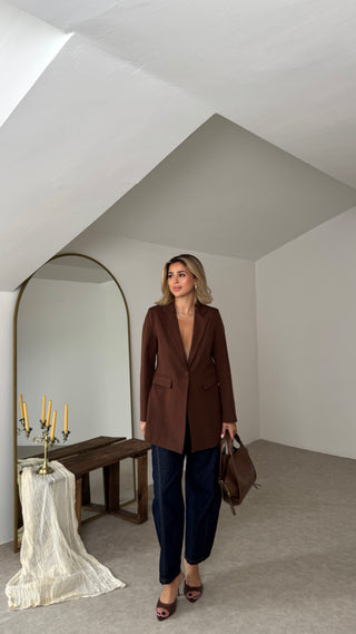 Kapak Detaylı Kadın Blazer Ceket -Kahve -EU8062