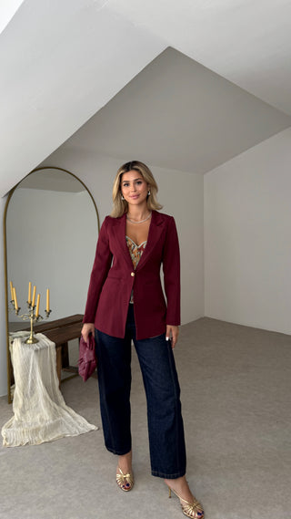 Fletolu Astarlı Slim Blazer Ceket-Mürdüm -EU8063