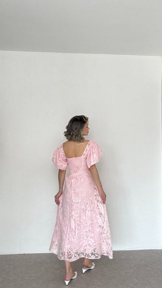 Jakarlı Tül Elbise-Pembe-EU3189