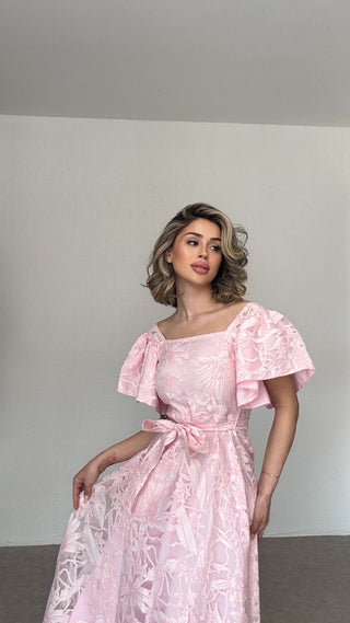 Jakarlı Tül Elbise-Pembe-EU3189