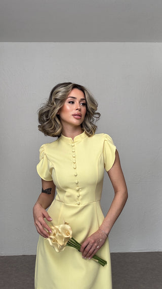 Puff Omuz Mini Amelia Elbise-Sarı-EU3154
