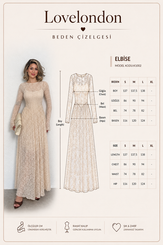 Loren Dantel Elbise - Bej - K1002
